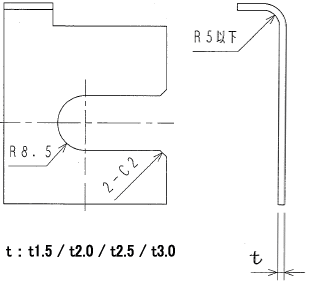 ライナープレート下部（真鍮板 C2801P t1.5/t2.0/t2.5/t3.0）の図面