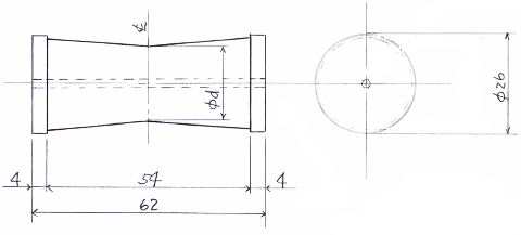 テーパーアルミ丸棒（テーパーアルミロッド）の概略図面
