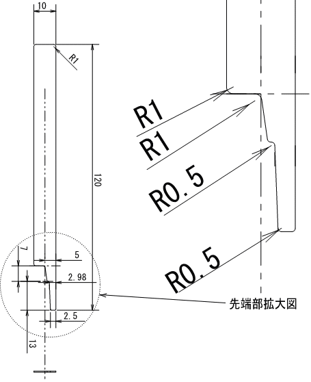異形シックネスゲージ（隙間ゲージ） 焼入れリボン鋼帯（焼入鋼帯） QSK-5 t0.1の概略図面
