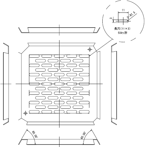 照明器具・機器用ステンレスパネル（SUSパネルカバー） SUS304-BA t0.5 概略図